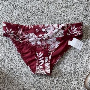 NWT Sunsets Burgundy Floral Bikini Bottom